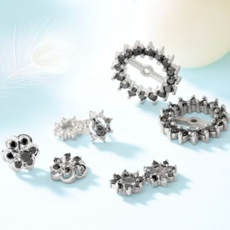 14K White Gold Flower Diamond Earring Jackets, Fits 1/4-1/2ct Stud Earrings