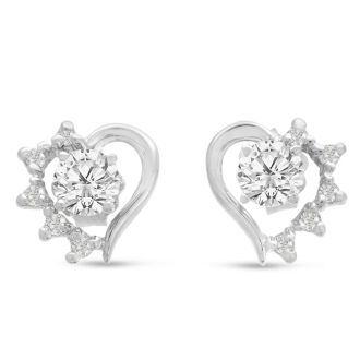 14K White Gold Heart Shape Diamond Earring Jackets, Fits 1-1 1/2ct Stud Earrings