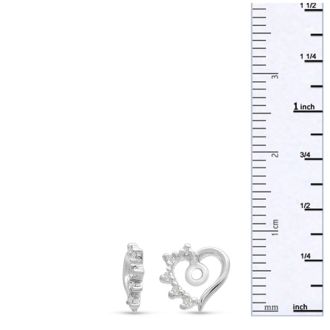 14K White Gold Heart Shape Diamond Earring Jackets, Fits 1-1 1/2ct Stud Earrings