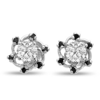 14K White Gold Black Diamond Earring Jackets, Fits 3/4-1ct Stud Earrings