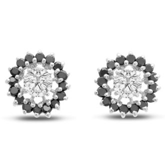 14K White Gold Classic Black Diamond Earring Jackets, Fits 1 1/2-2ct Stud Earrings