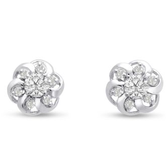 14K White Gold Floret Diamond Earring Jackets, Fits 1/5-1/4ct Stud Earrings