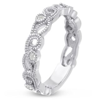 1/5 Carat Antique Floral Diamond Wedding Band Crafted In 14 Karat White Gold