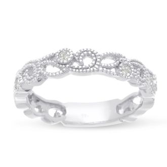 1/5 Carat Antique Floral Diamond Wedding Band Crafted In 14 Karat White Gold