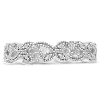 1/5 Carat Floral Diamond Wedding Band Crafted In 14 Karat White Gold