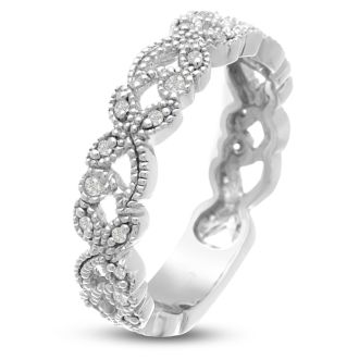 1/5 Carat Floral Diamond Wedding Band Crafted In 14 Karat White Gold