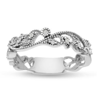 1/10 Carat Floral Diamond Wedding Band Crafted In 14 Karat White Gold