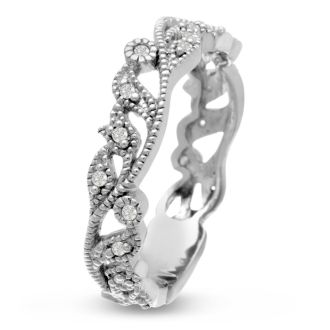 1/10 Carat Floral Diamond Wedding Band Crafted In 14 Karat White Gold