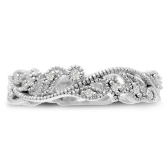 1/10 Carat Floral Diamond Wedding Band Crafted In 14 Karat White Gold