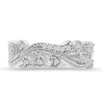 1/3 Carat Floral Diamond Wedding Band Crafted In 14 Karat White Gold