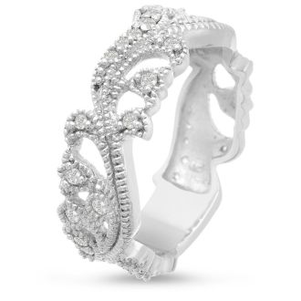 1/3 Carat Floral Diamond Wedding Band Crafted In 14 Karat White Gold