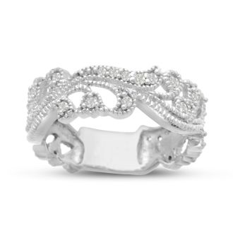 1/3 Carat Floral Diamond Wedding Band Crafted In 14 Karat White Gold