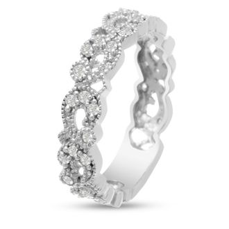 1/3 Carat Antique Floral Diamond Wedding Band Crafted In 14 Karat White Gold