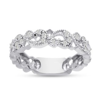 1/3 Carat Antique Floral Diamond Wedding Band Crafted In 14 Karat White Gold