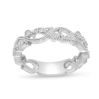 1/5 Carat Floral Diamond Wedding Band Crafted In 14 Karat White Gold