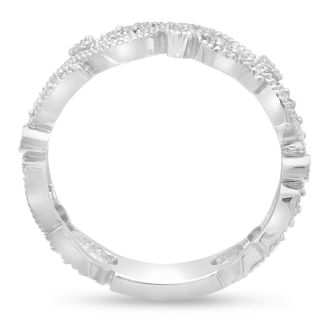 1/5 Carat Floral Diamond Wedding Band Crafted In 14 Karat White Gold
