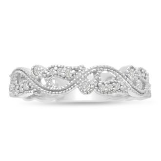 1/5 Carat Floral Diamond Wedding Band Crafted In 14 Karat White Gold