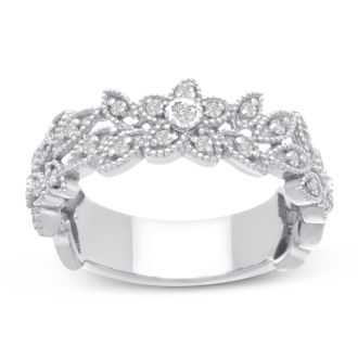 1/3 Carat Floral Diamond Wedding Band Crafted In 14 Karat White Gold