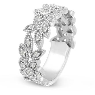 1/3 Carat Floral Diamond Wedding Band Crafted In 14 Karat White Gold