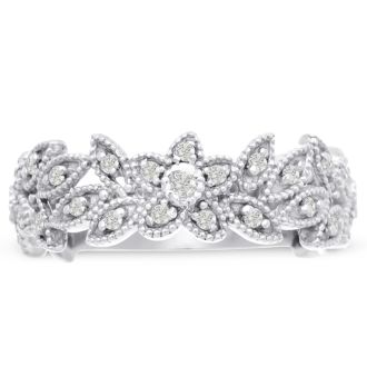 1/3 Carat Floral Diamond Wedding Band Crafted In 14 Karat White Gold