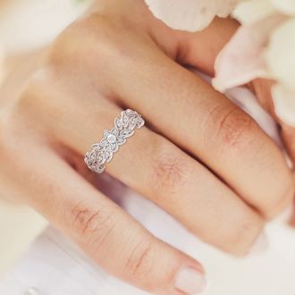 1/3 Carat Floral Diamond Wedding Band Crafted In 14 Karat White Gold
