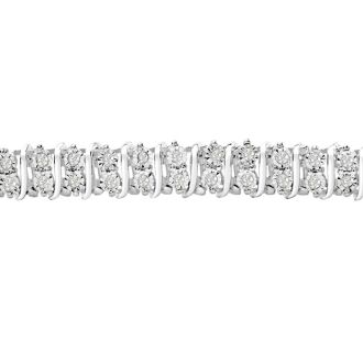 1ct Diamond Miracle Plate Setting Tennis Bracelet In Sterling Silver