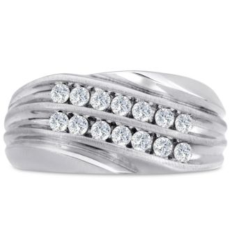 Men's 1/2ct Diamond Ring In 14K White Gold, G-H, I2-I3