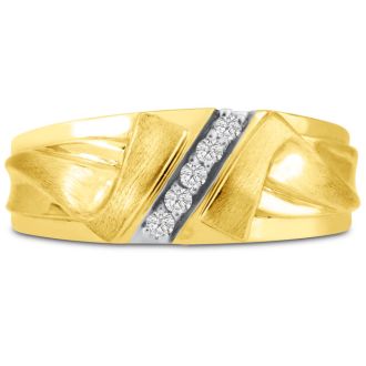 Men's 1/10ct Diamond Ring In 14K Yellow Gold, I-J-K, I1-I2