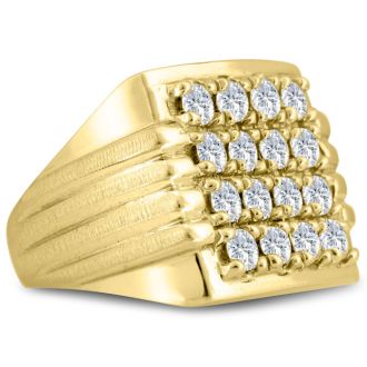 Men's 2ct Diamond Ring In 14K Yellow Gold, I-J-K, I1-I2
