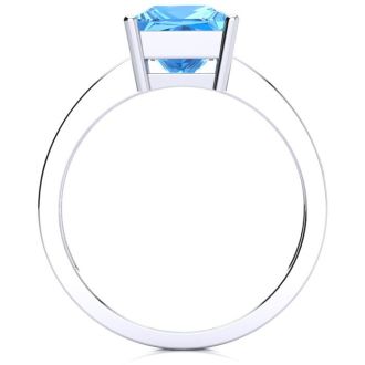 Square Step Cut 1 7/8ct Blue Topaz and Diamond Ring in 14K White Gold