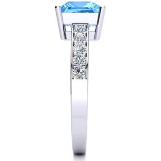 Square Step Cut 1 7/8ct Blue Topaz and Diamond Ring in 14K White Gold