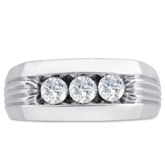 Men's 3/4ct Diamond Ring In 10K White Gold, I-J-K, I1-I2