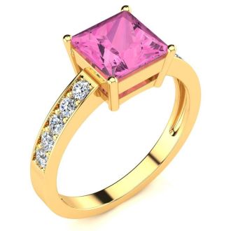 Pink Gemstones and Diamond Ring In 14 Karat Yellow Gold