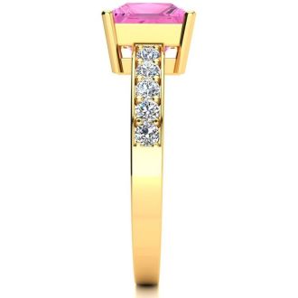 Pink Gemstones and Diamond Ring In 14 Karat Yellow Gold