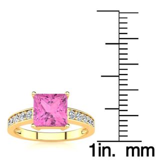 Pink Gemstones and Diamond Ring In 14 Karat Yellow Gold