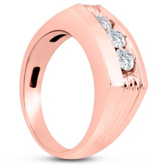 Men's 3/4ct Diamond Ring In 14K Rose Gold, I-J-K, I1-I2
