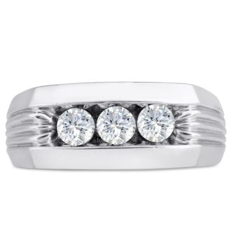 Men's 3/4ct Diamond Ring In 14K White Gold