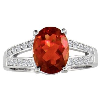 Garnet Ring: Garnet Jewelry: Split band 2ct Oval Shape Garnet and .15ct Diamond Ring 
