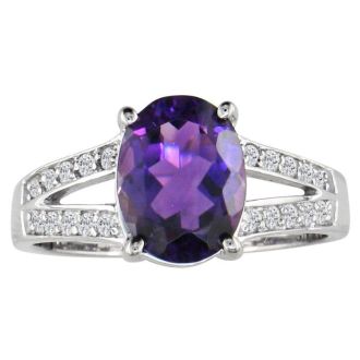 Split Band 1 1/2ct Amethyst and .15ct Diamond Ring, 14k White Gold