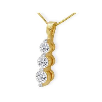 Diamond Pendants: 3/4ct Three Diamond Drop Style Diamond Pendant In 14k Yellow Gold