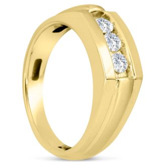 Men's 1/2ct Diamond Ring In 14K Yellow Gold, I-J-K, I1-I2