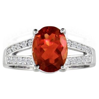 Garnet Ring: Garnet Jewelry: Split band  2 1/4ct Oval Garnet and Diamond Gemstone Ring. 20 diamonds totaling .20ct.  Gorgeous diamonds, fine deep color.