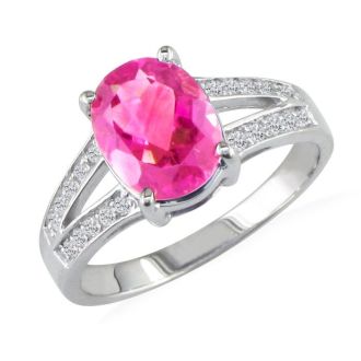 Pink Gemstones 2 1/4 Carat Pink Topaz and Diamond Ring In 14k White Gold