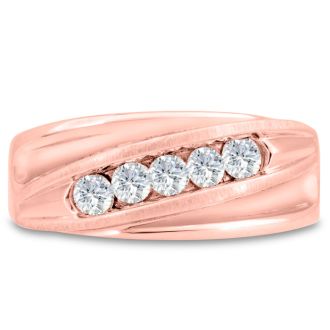 Men's 3/5ct Diamond Ring In 10K Rose Gold, I-J-K, I1-I2