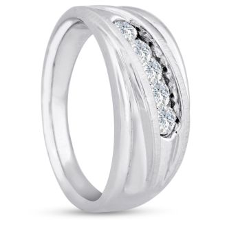 Men's 3/5ct Diamond Ring In 10K White Gold, I-J-K, I1-I2