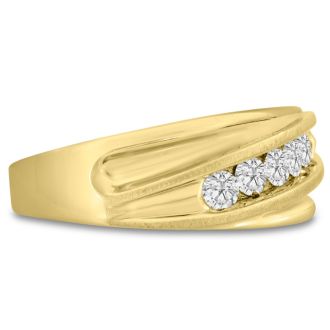 Men's 3/5ct Diamond Ring In 14K Yellow Gold, I-J-K, I1-I2
