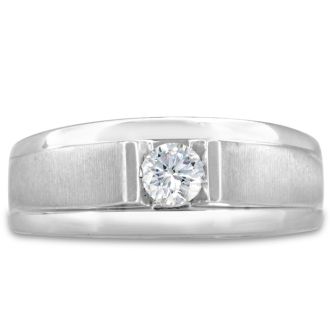 Men's 1/3ct Diamond Ring In 14K White Gold, I-J-K, I1-I2
