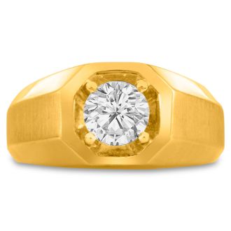Men's 1ct Diamond Ring In 14K Yellow Gold, G-H, I1-I2