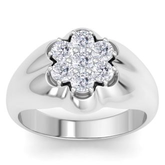 Men's 1ct Diamond Ring In 14K White Gold
