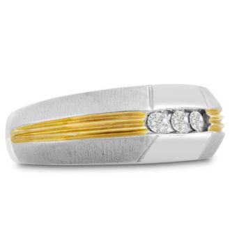 Men's 1/10ct Diamond Ring In 10K Two-Tone Gold, G-H, I2-I3